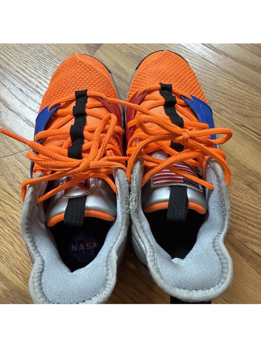 Nike PG 3 NASA Kids Orange Sneakers w/ Blue:Red Panels Mesh Mid-top BoysSz 4.5